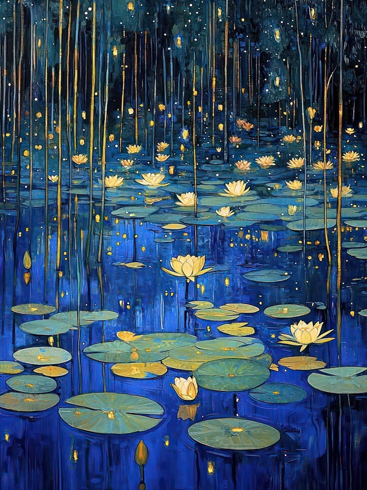 Gustav Klimt Night Water Lilies Vintage