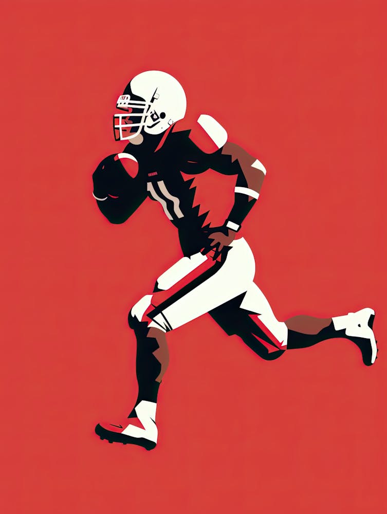American Football Player Running With The Ball