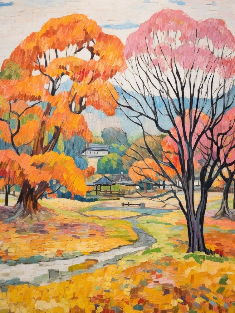 Autumn Gardens Painting Nara Park Japan 3