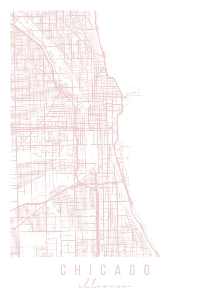 Chicago Illinois Light Pink Minimal Street Map