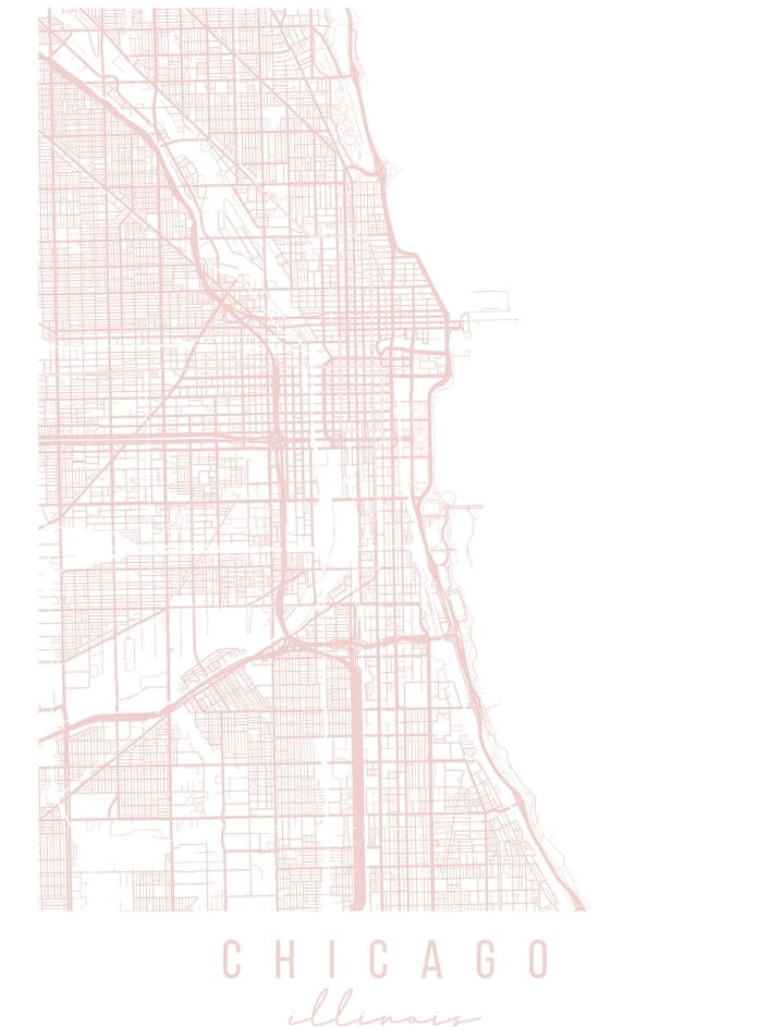 Chicago Illinois Light Pink Minimal Street Map