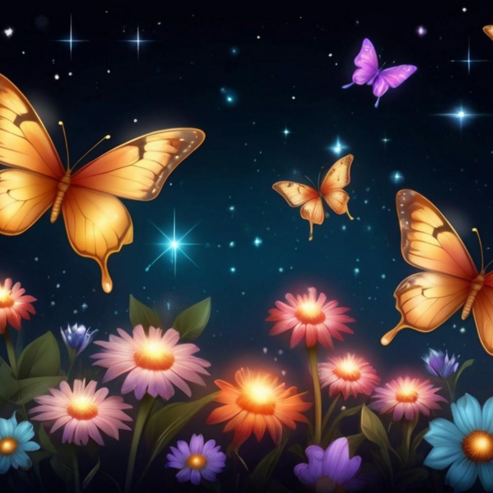 Colorful Butterflies In The Night Sky
