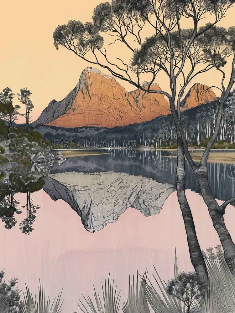 Cradle Mountain Australia Color Line Drawing (4)