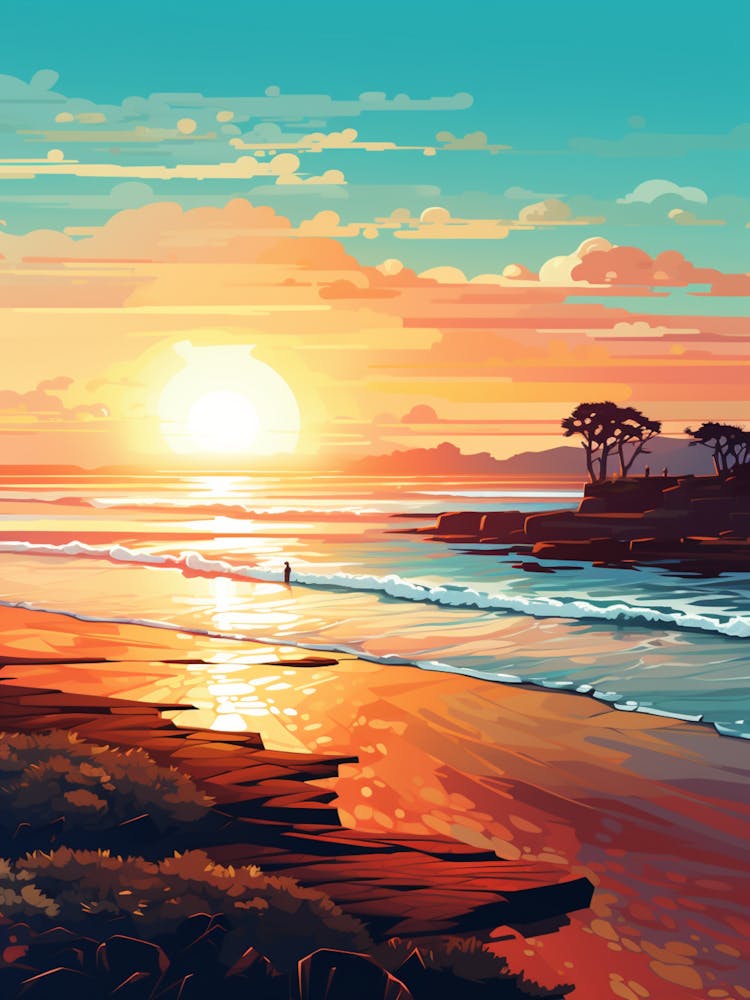 Long Reef Beach Australia At Sunset, Vibrant Painting 2