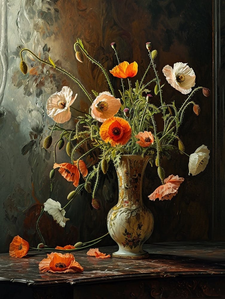 Barockes Blumenstillleben Mohn 2