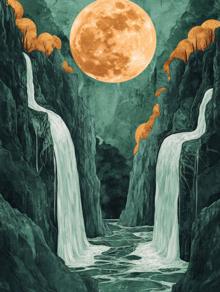 Waterfalls In The Moonlight