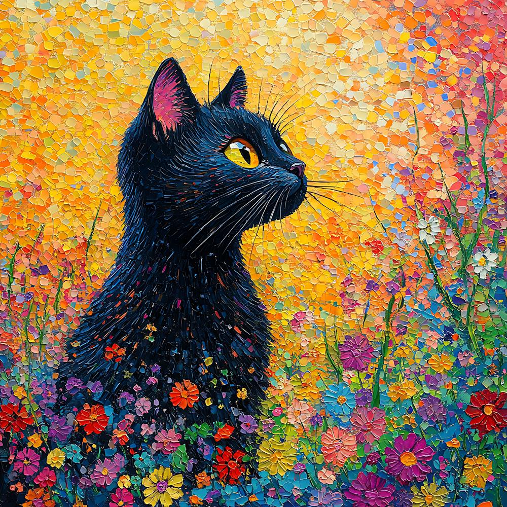Black Cat In Flowers 3