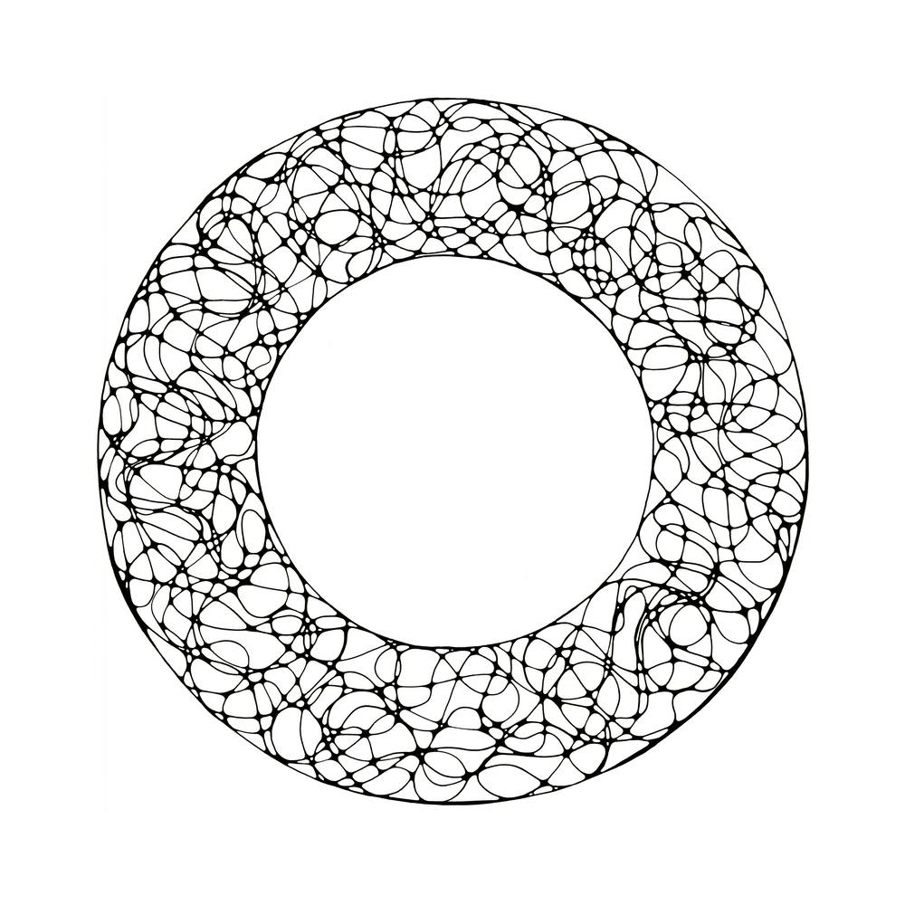 Abstract hand drawn black&white circle with wavy lines inside