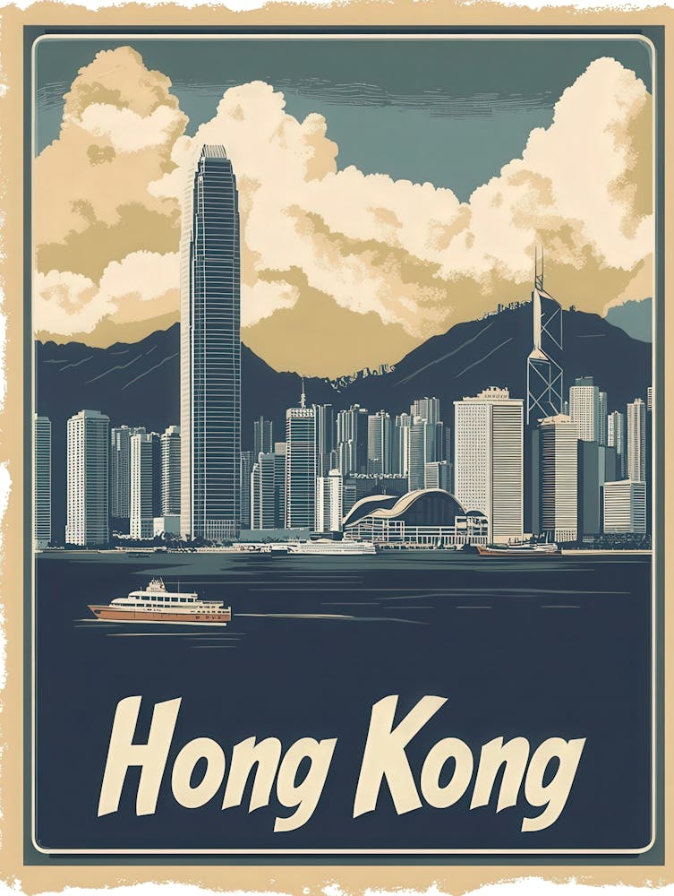 Aihrgdesign A Vintage Travel Poster Of Hong Kong Featuring Th Be45ff8f 9551 4da2 A281 3a6680bc26ea 0