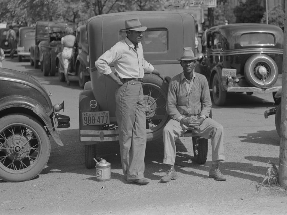 Farmers Sitting On Back Of Automobile, San Augustine, Texas By Russell Lee