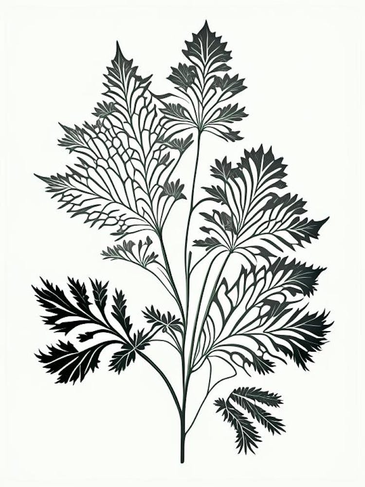 Lovage Herb William Morris Inspired Line Drawing 1