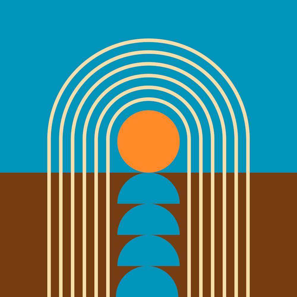 Sunrise Sunset Midcentury Modern Geometric Abstract 2 In Retro Vibes Brown Blue 02
