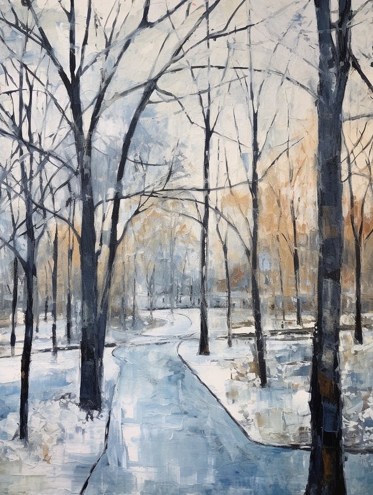 Winter City Park Painting Karlsaue Park Kassel 1