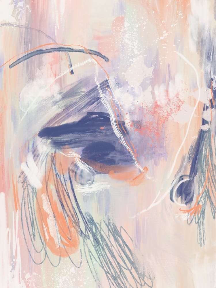 Pêche et Violet. Peinture à l'Huile Abstraite