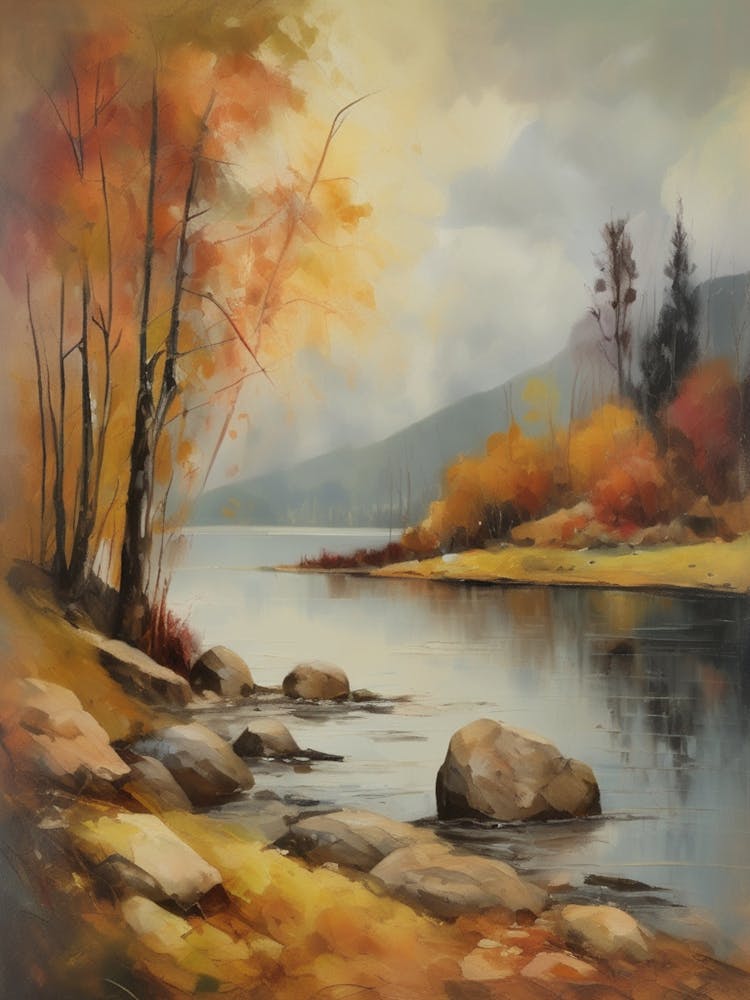 Autumn Lake,Forest Lake, Vintage Oil Painting, Farmhouse Wall Decorations, Antique Landscape, Vintage Landscape Oil Painting.7 1