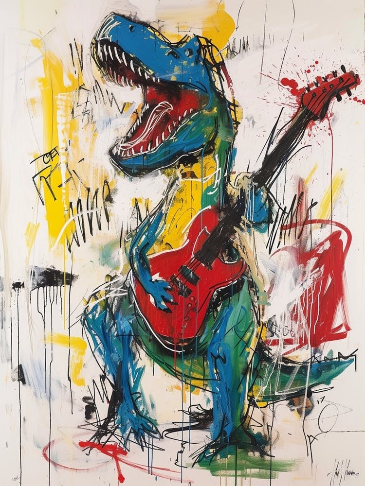 Dinosaur Playing Guitar Scribble Paint Splash 2