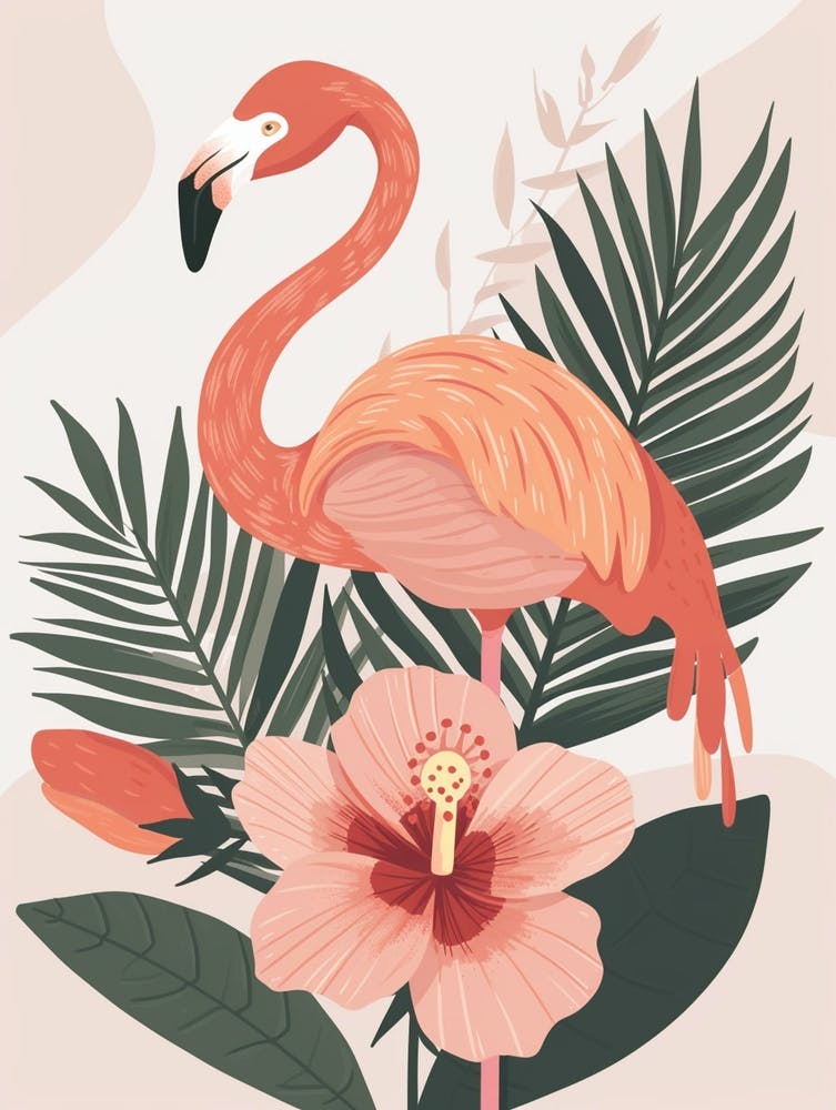 Chilean Flamingo Hibiscus Minimalist Illustration 1
