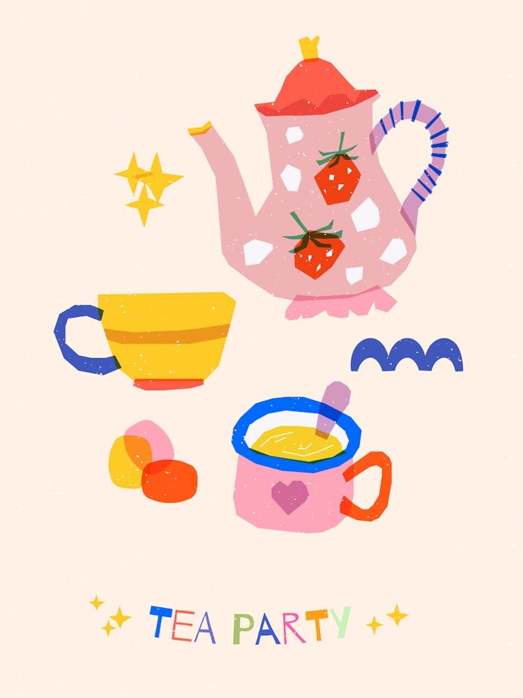 Colorful Tea Party Risograph 1