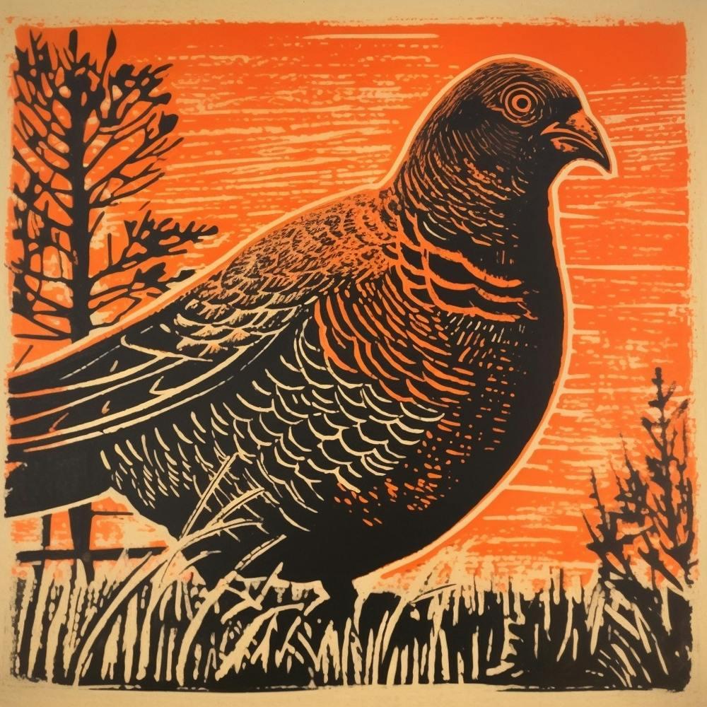 Retro Bird Lithograph Grouse 4
