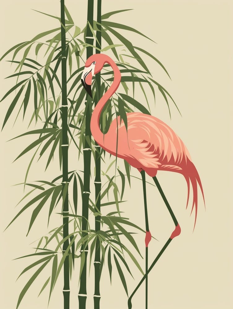 Jamess Flamingo And Bamboo Minimalist Illustration 3