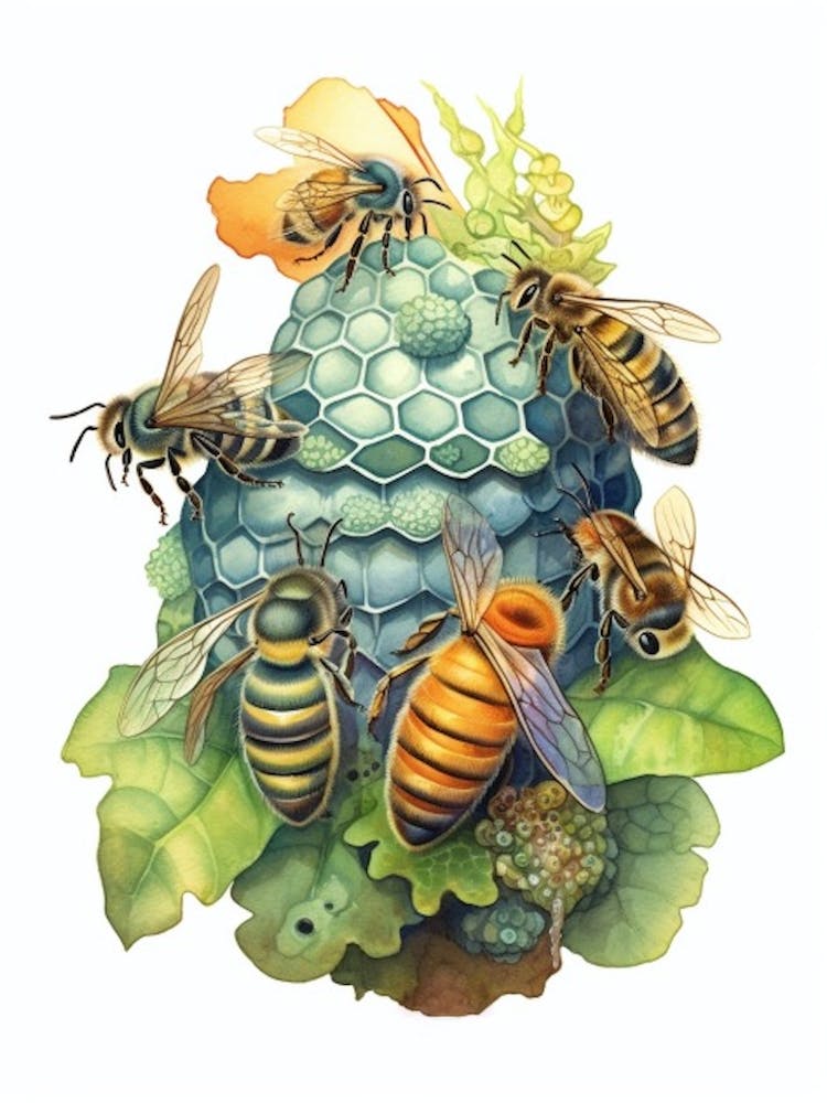 Sweat Bee Mimic Bee Beehive Watercolour Illustration 2