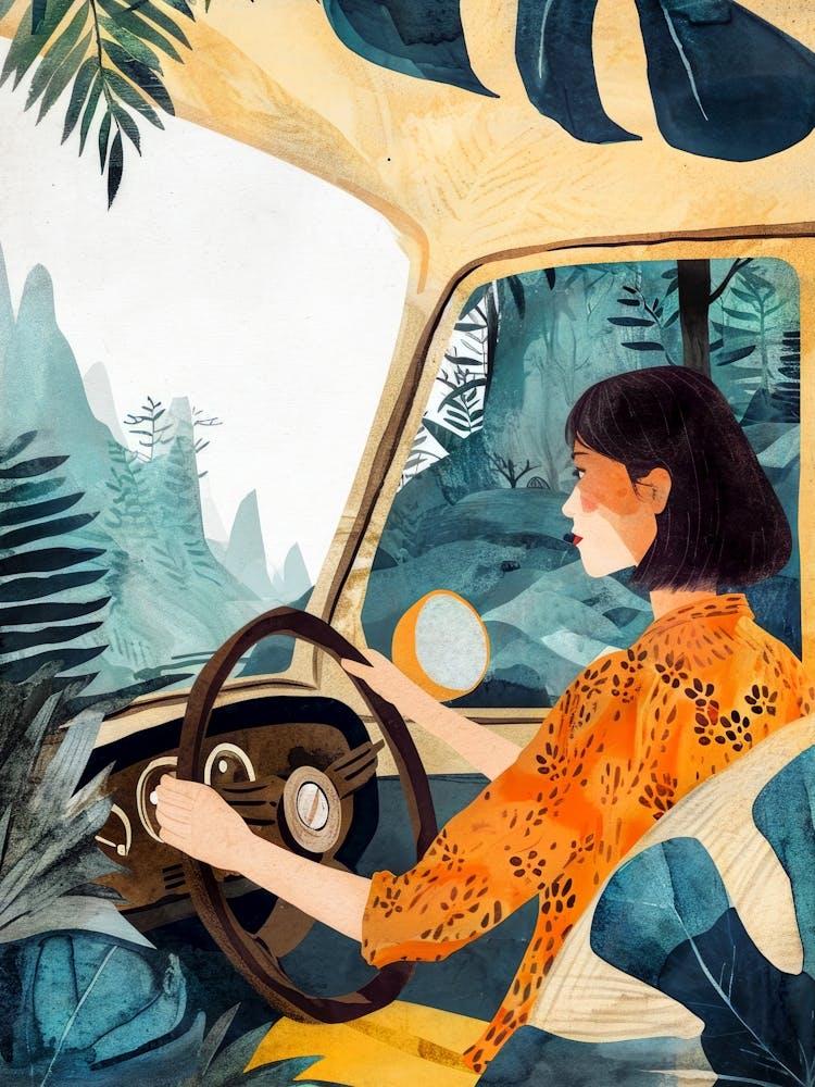 Woman Driving A Car illustration