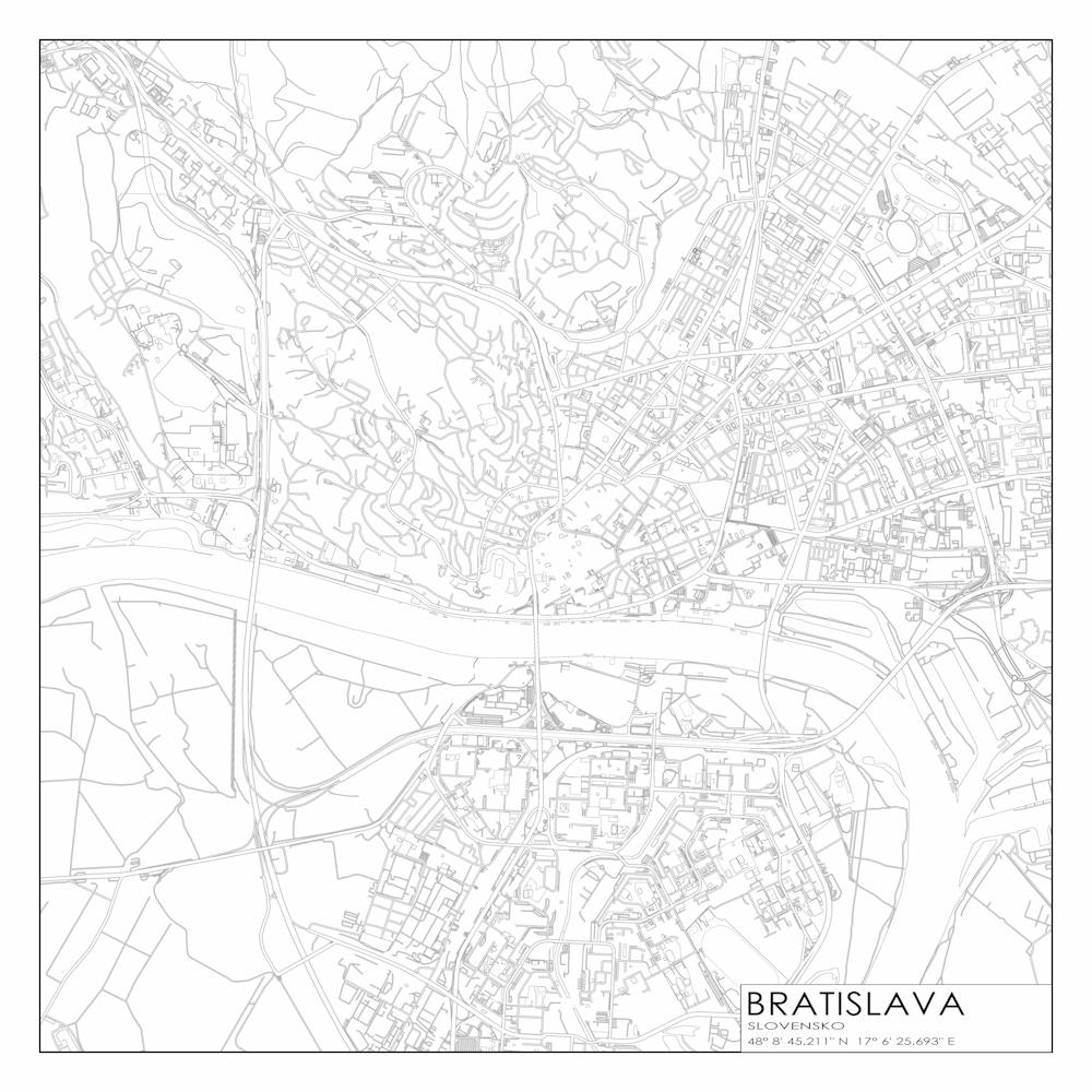 Bratislava, Slovensko, City Map Black On White Blueprint Design