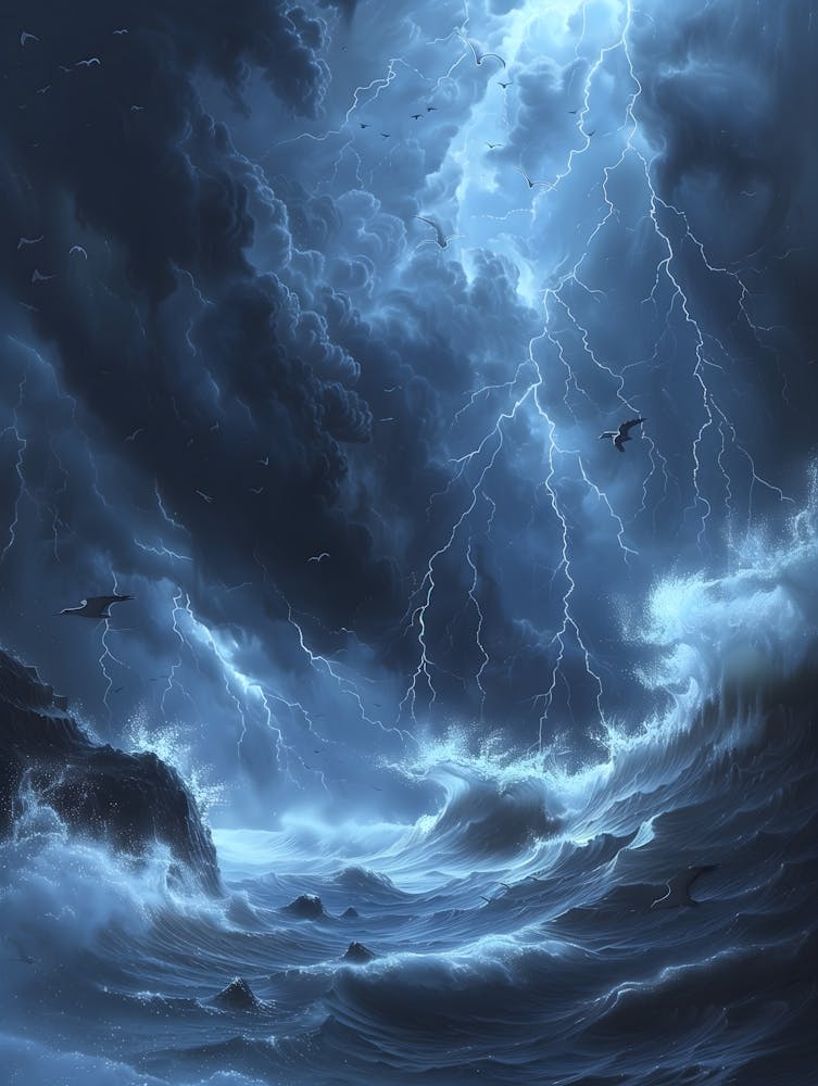 Stormy Seas, Bichromatic, Surrealism, Impressionism