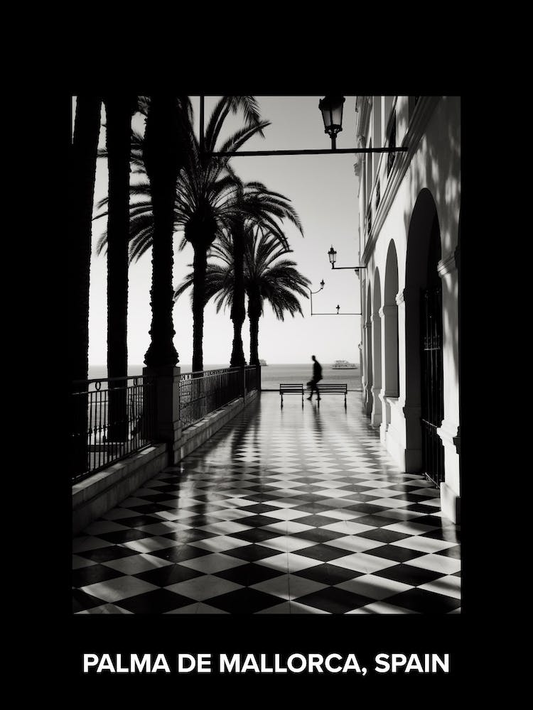 Poster Of Palma De Mallorca, Spain, Mediterranean Black And White Photography Analogue 1