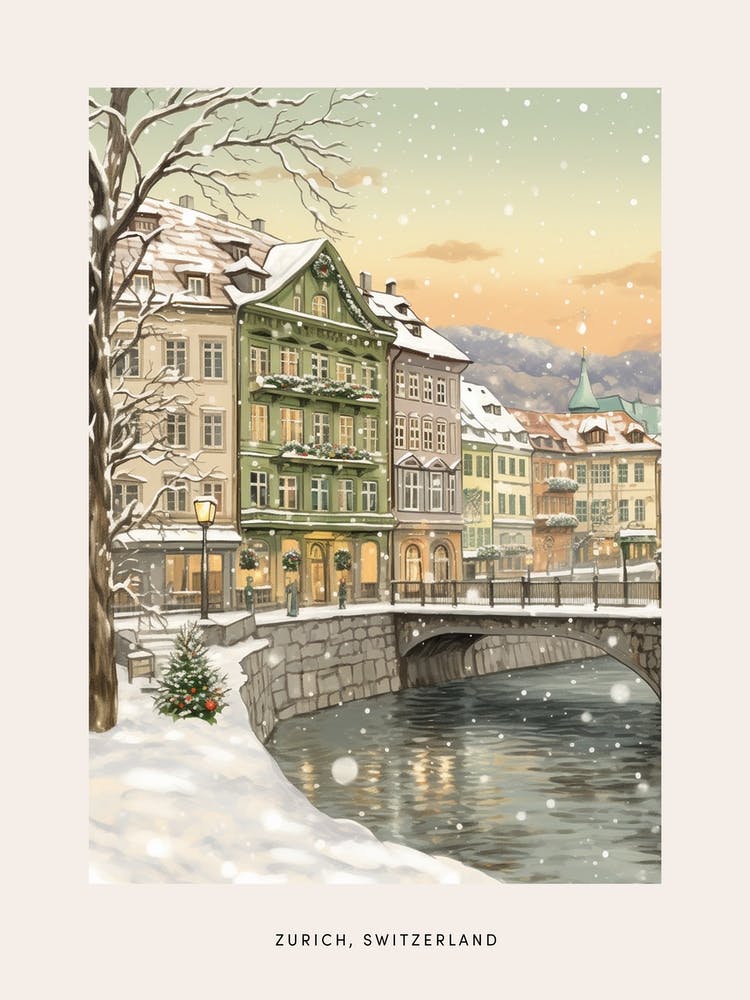 Vintage Winter Poster Zurich Switzerland 6