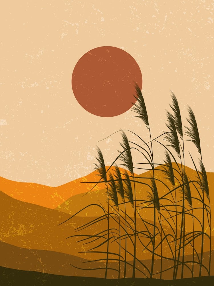 Sunset In The Mountains And Leaves