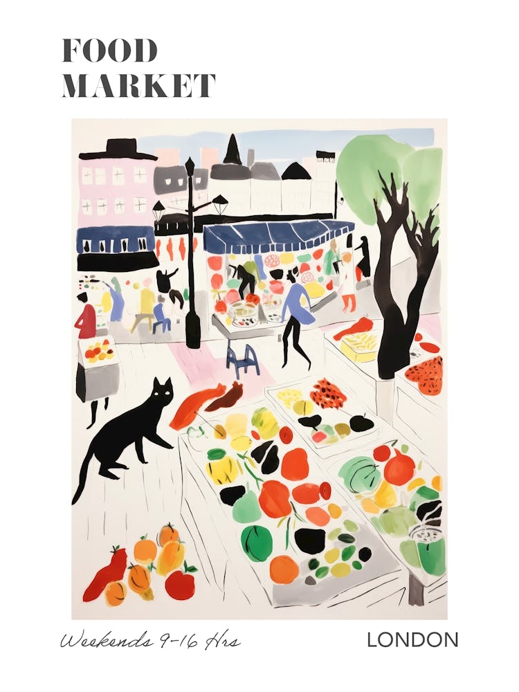Der Lebensmittelmarkt in London 6 Illustrationsposter