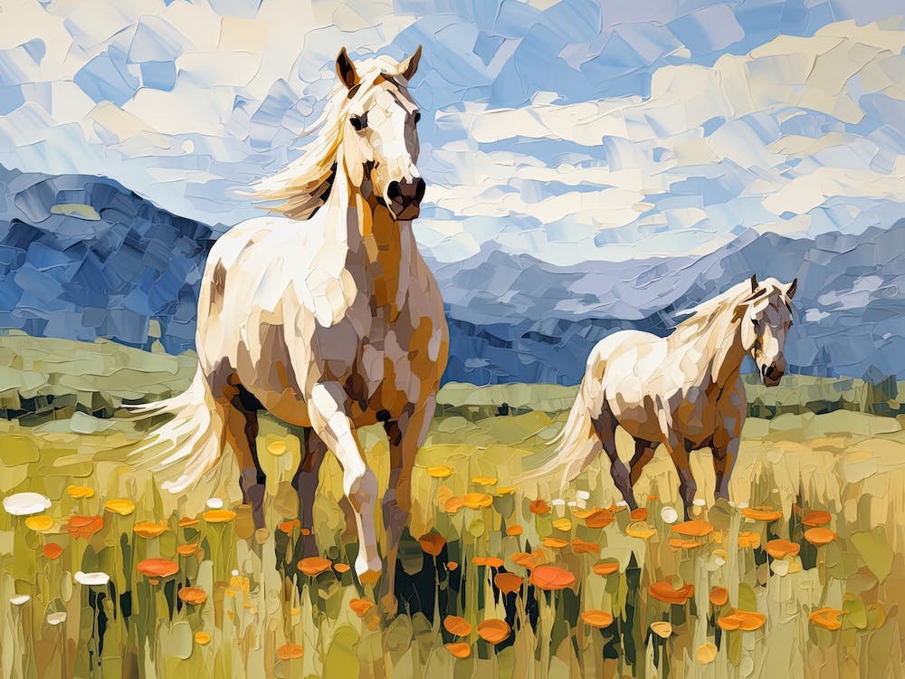 Horses Painting In Rocky Mountains Colorado, Usa, Landscape 4