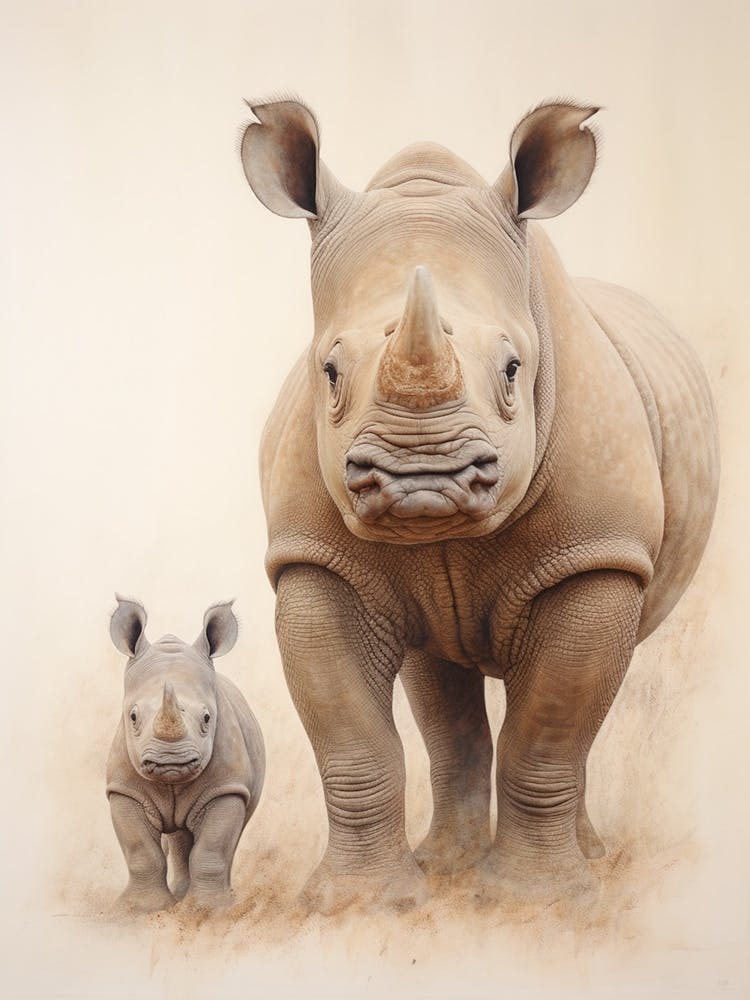 Nashorn & Baby Nashorn Detaillierte Illustration 1