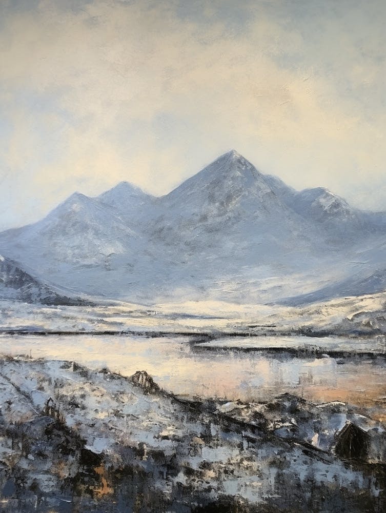 Vintage Winter Painting Snowdonia National Park United Kingdom 3