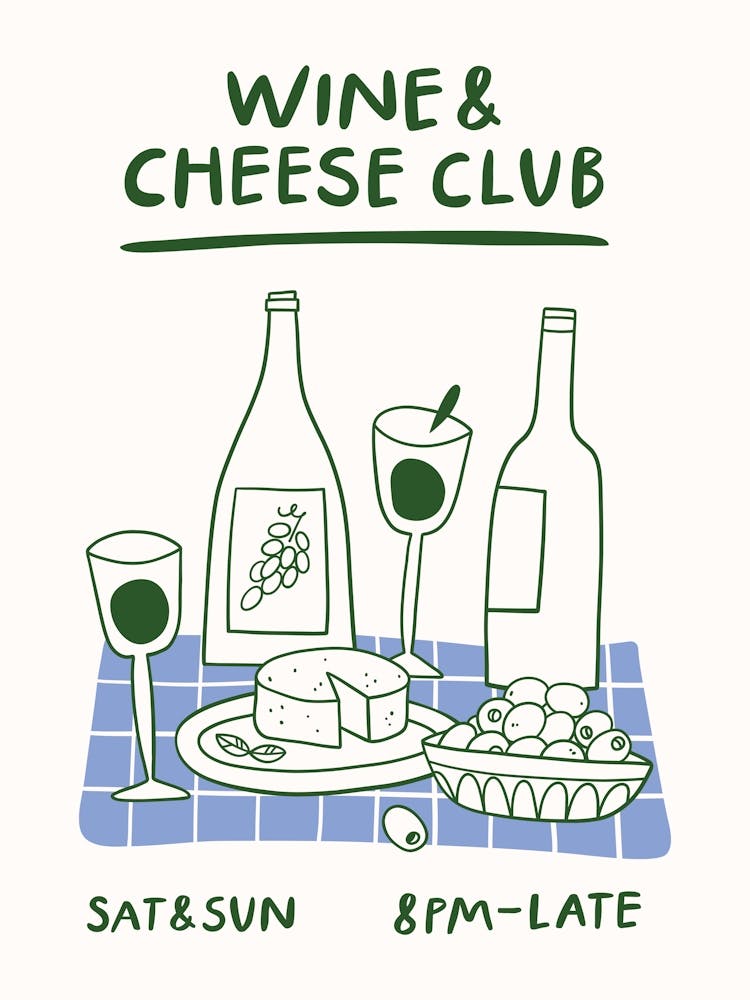 Wine and Cheese Club Kitchen Poster
