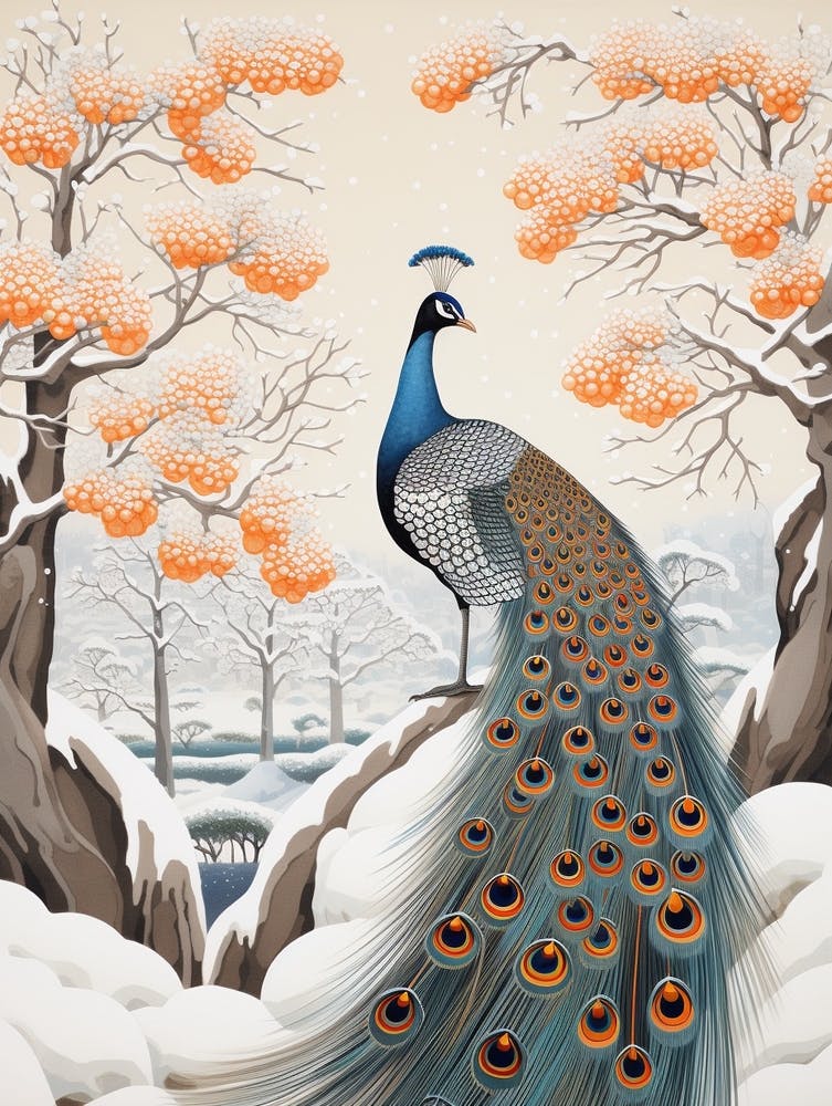 Peinture d'oiseau hivernal - Paon 3