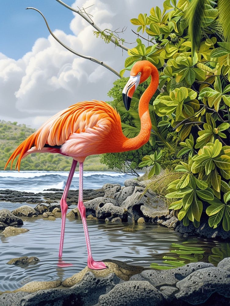Greater Flamingo Galapagos Islands Ecuador Tropical Illustration 7
