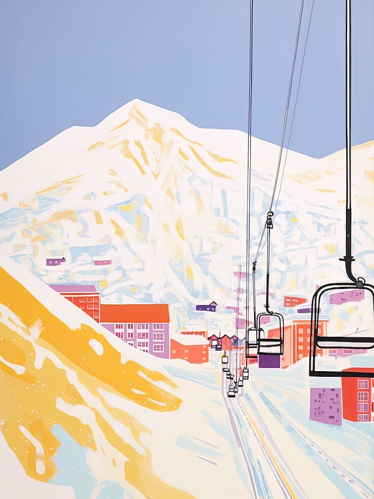 Val D Isere   France, Ski Resort Pastel Colours Illustration 2