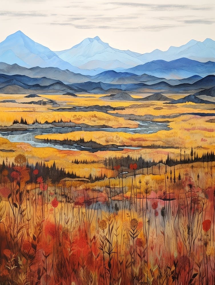 Autumn National Park Painting Denali National Park Alaska Usa 2