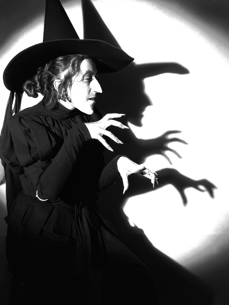Wicked Witch, Black and White Old Photo, Vintage Halloween Wall Decor