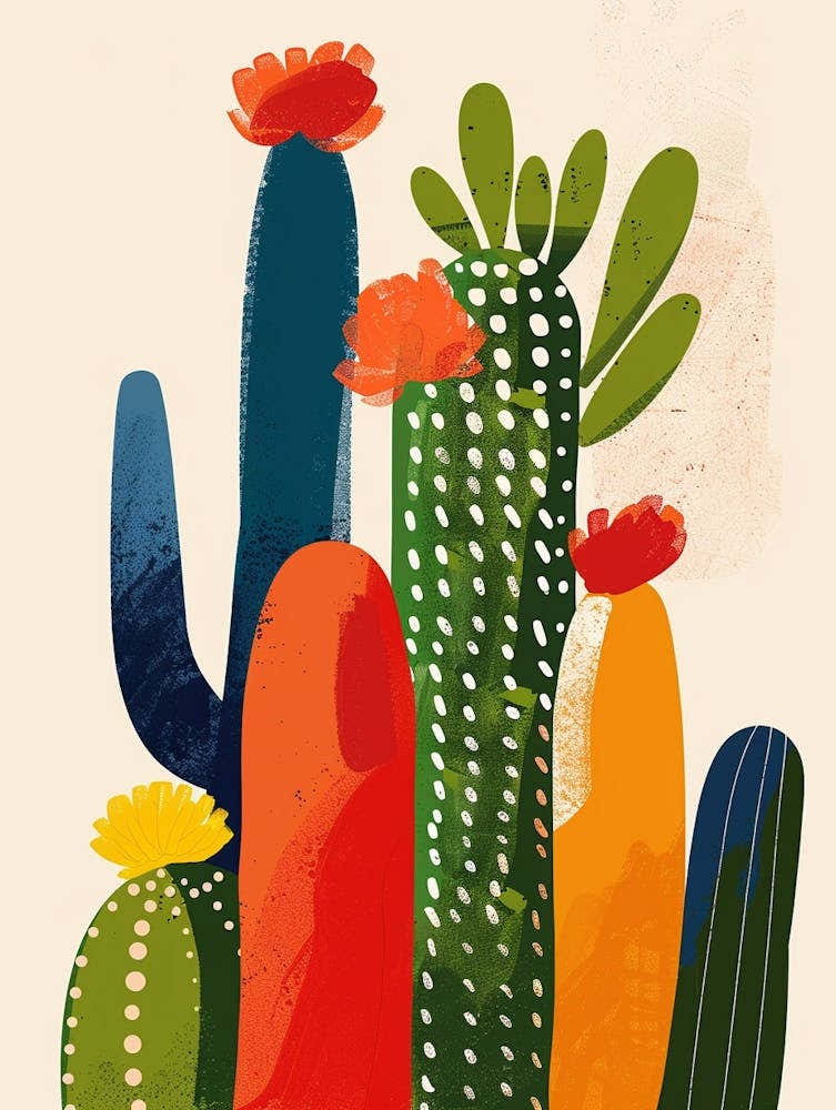 Rat Tail Cactus Minimalist Abstract Illustration 4