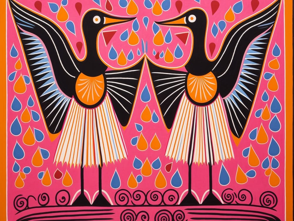 Stork 1 Folk Style Animal Illustration