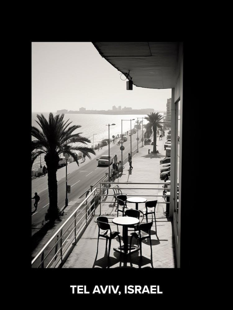 Poster Of Tel Aviv, Israel, Mediterranean Black And White Photography Analogue 3