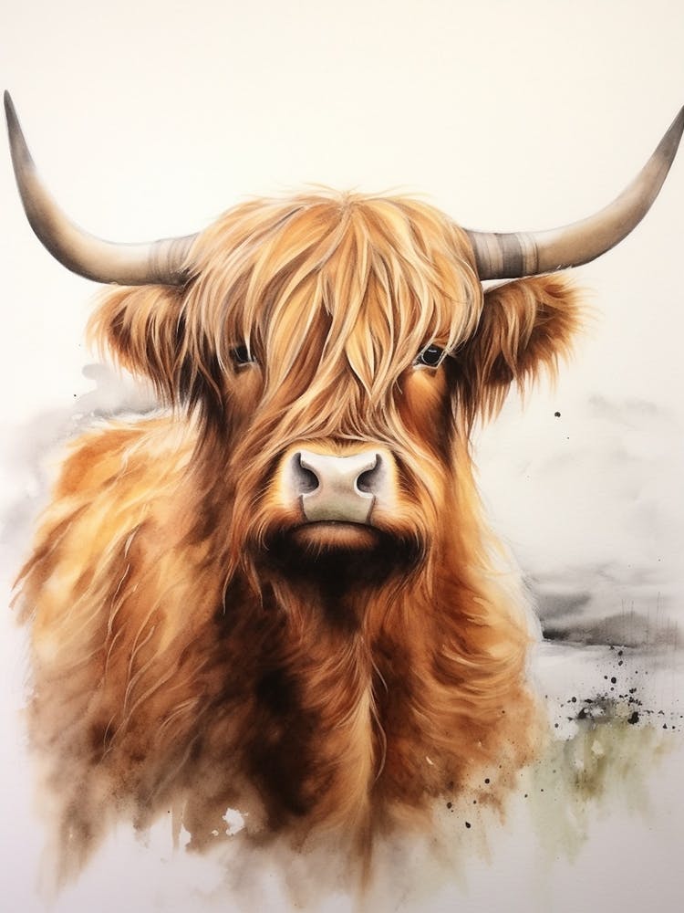 Simple Watercolour Of Highland Cow