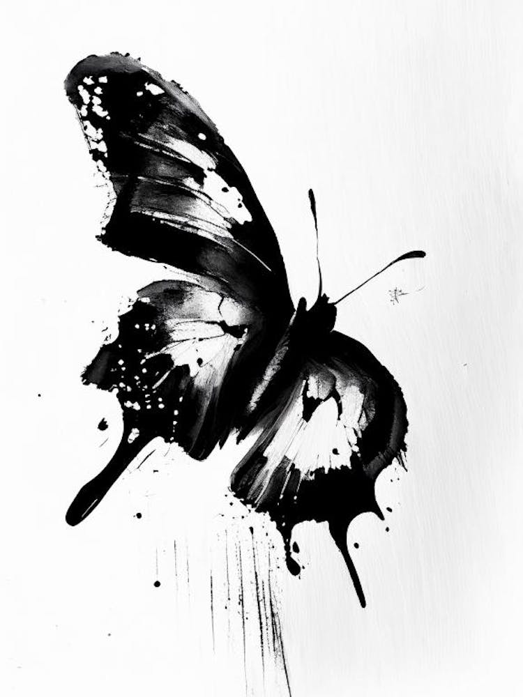 Butterfly Symbol Black And White Painting