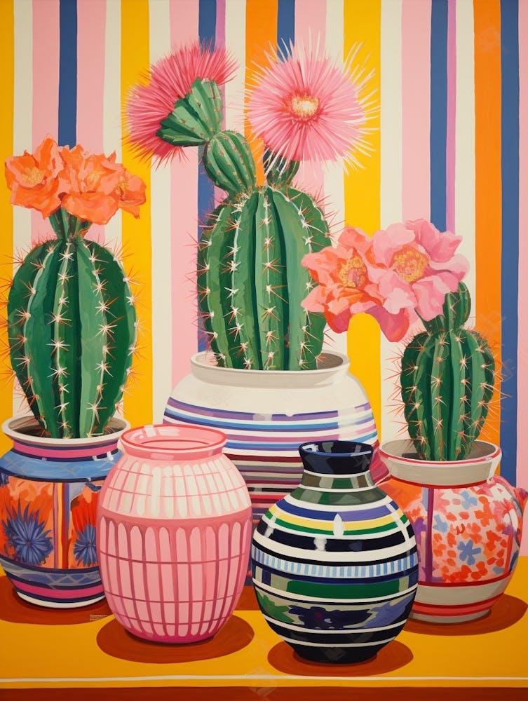 Cactus Painting Maximalist Still Life Ferocactus Cactus 2