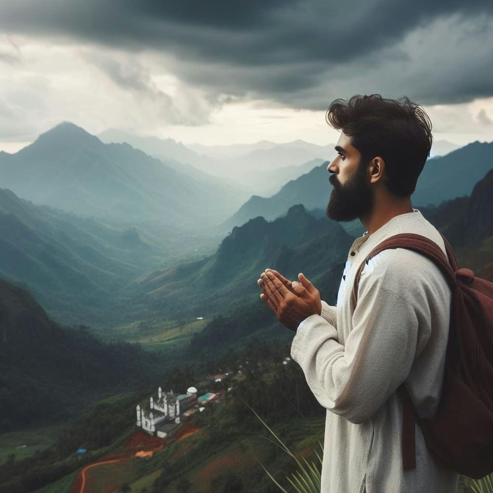 Man Praying In The Mountains