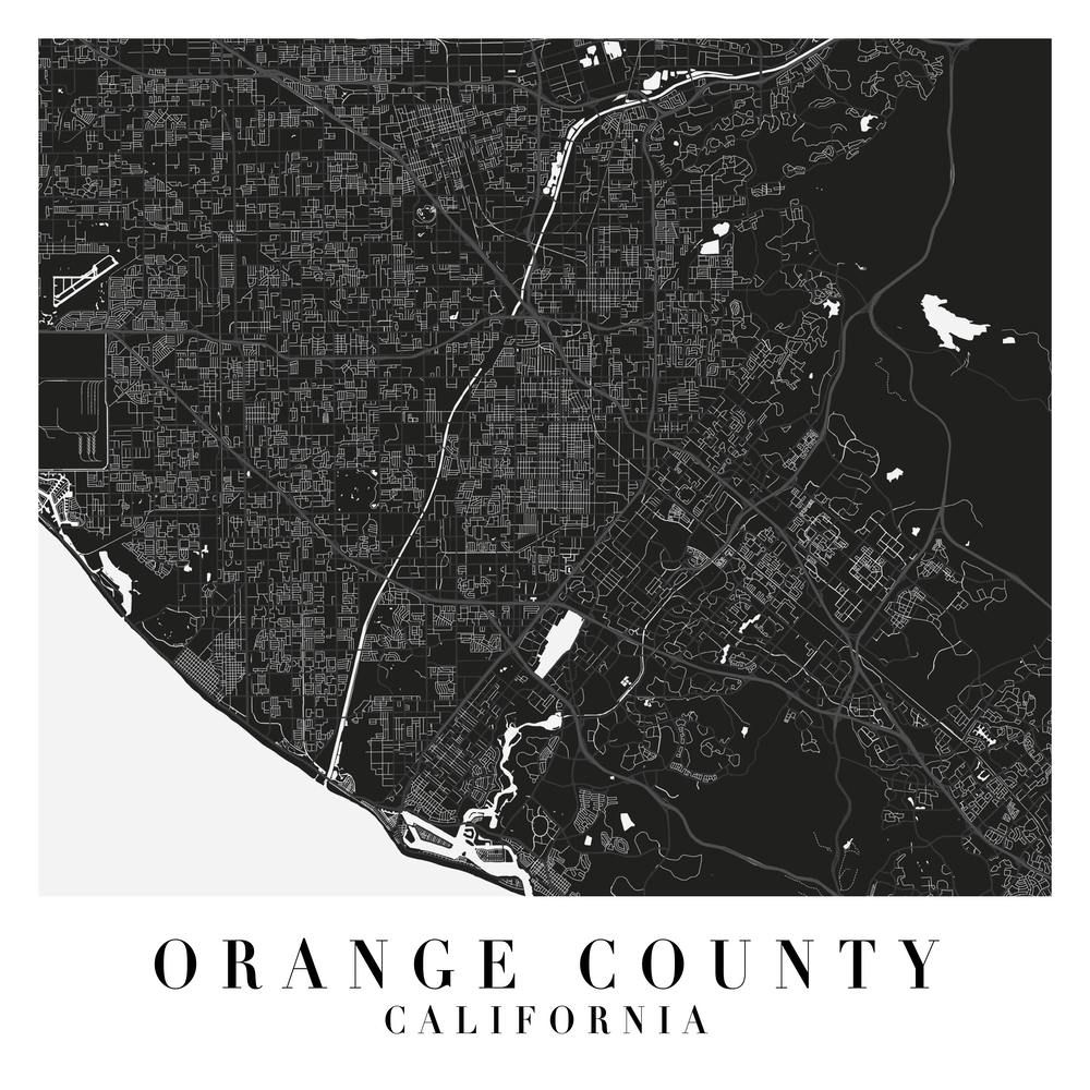 Orange County California Minimal Black Mono Street Map  Square