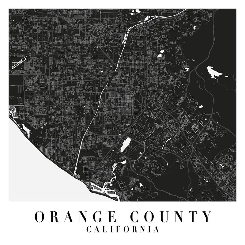 Orange County California Minimal Black Mono Street Map  Square